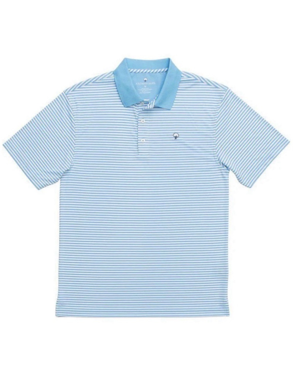 The Southern Shirt Company Light Blue & White Striped Polo with Solid Sky Collar